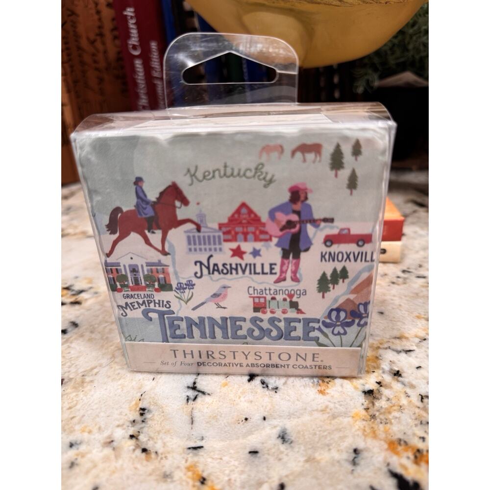 Thirstystone Set Of 4 Coasters Tennessee Attraction Tumbled Tile 4”x4” Cork Back